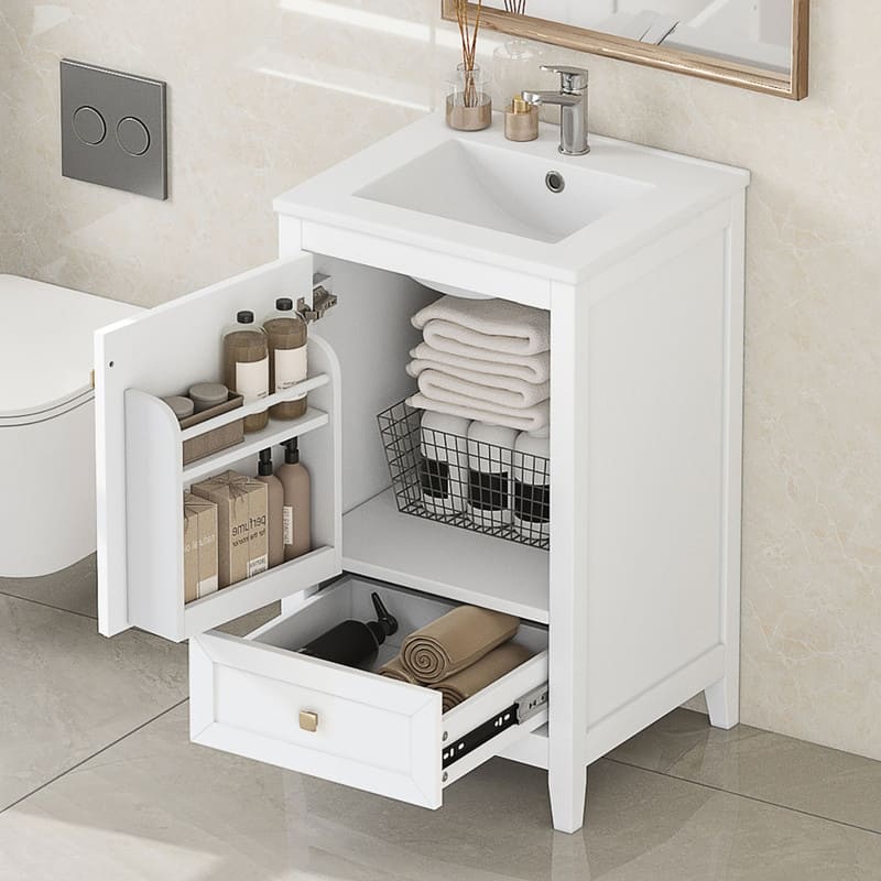 20" Bathroom Vanity with Sink – Soft-Closing Door Cabinet Featuring Storage Rack and Drawer‌ - 20"L x 18.3"W x 34"H