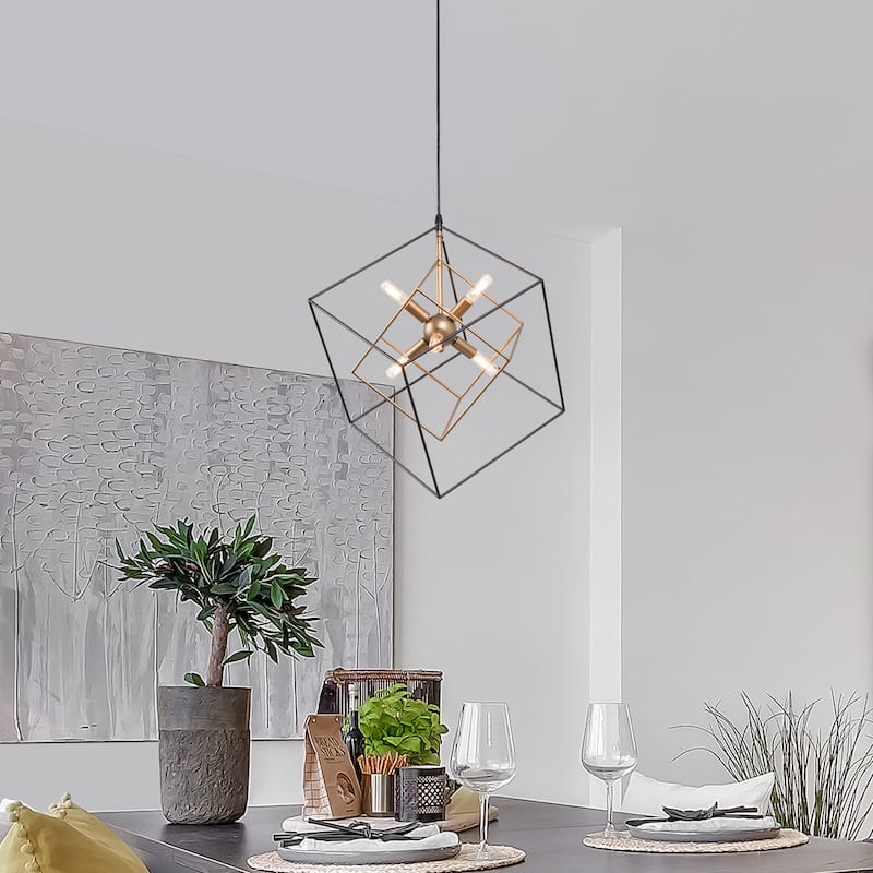 Modern 6-Light Black Gold Chandelier Geometric Island Lights for Dining Room - D21.6'' x H83.5''