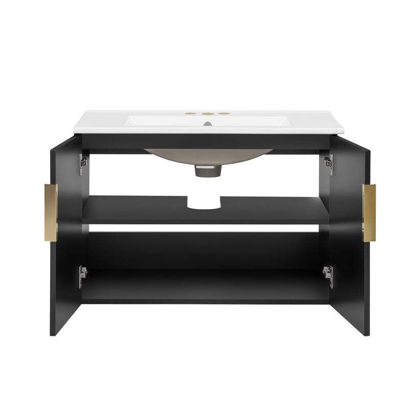 60"Bathroom Vanity with Ceramic Sink,with 3 Holes Single Ceramic Sink,Bathroom Storage Vanity Cabinet with 2 Soft Closing Doors