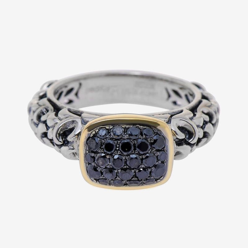 Charles Krypell Sterling Silver and 14k Yellow Gold, Black Diamond Ring Sz. 6.5