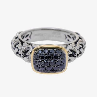 Charles Krypell Sterling Silver and 14k Yellow Gold, Black Diamond Ring Sz. 6.5