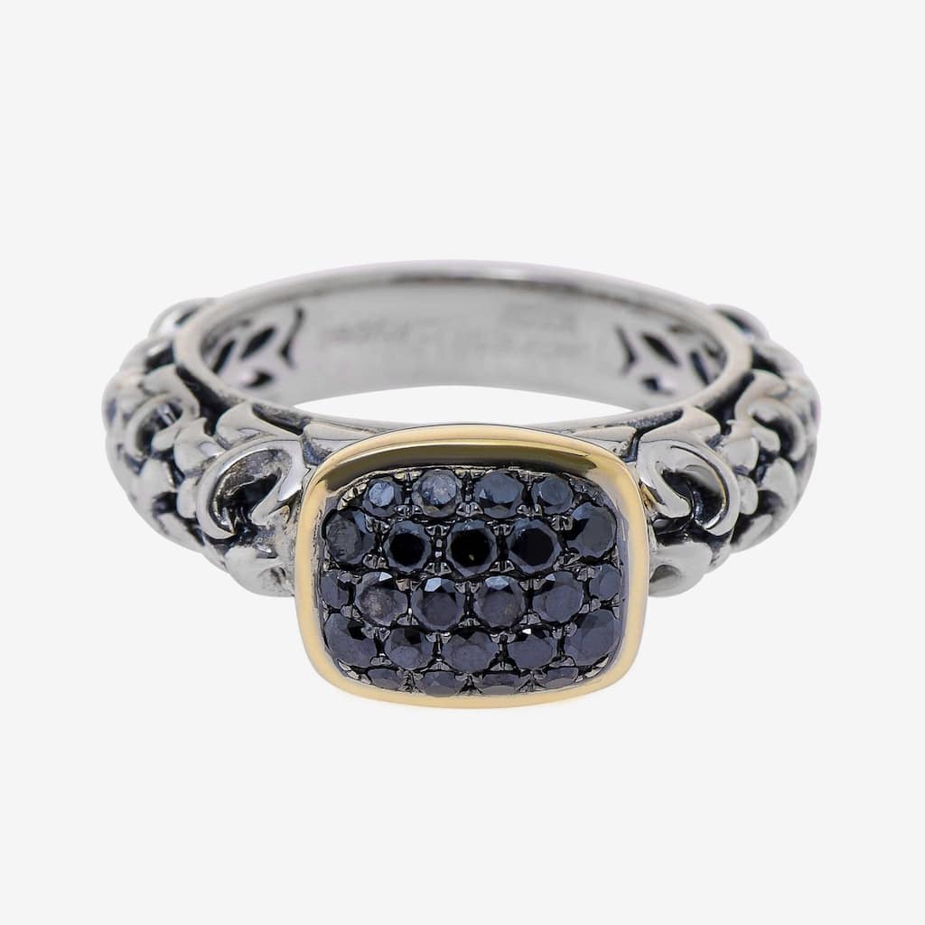 Charles Krypell Sterling Silver and 14k Yellow Gold, Black Diamond Ring Sz. 6.5