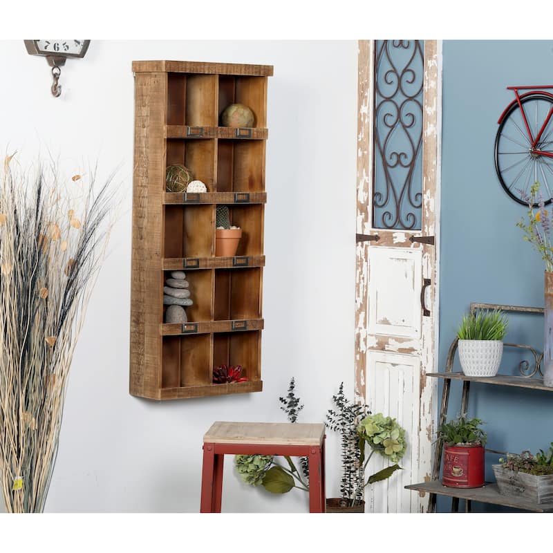 Wood 10 Cubby Wall Shelf - Brown - Roche River Decor - 7"W x 18"L x 42"H