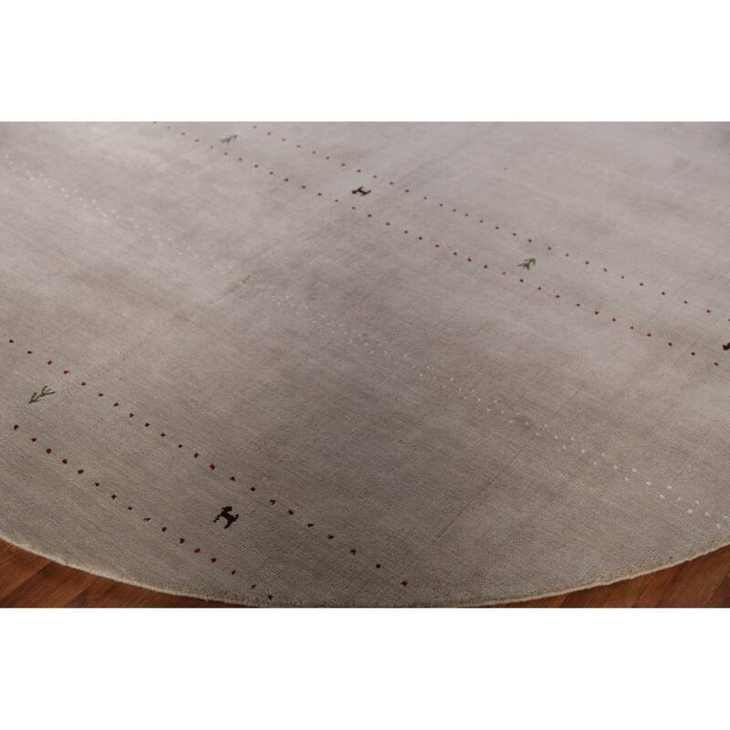 Hand Knotted Oriental 100% Wool Carpet Tribal Animal Pictorial Beige & Ivories Gabbeh Area Rug - 7' 11'' X 8' 1''