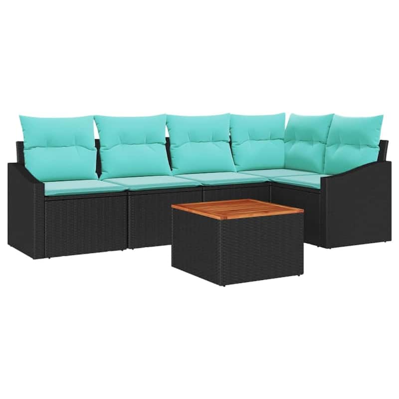 vidaXL 6 Garden Sofa Set with Cushions Black/Grey Poly Rattan - 91.9 x 48.6 x 27.2