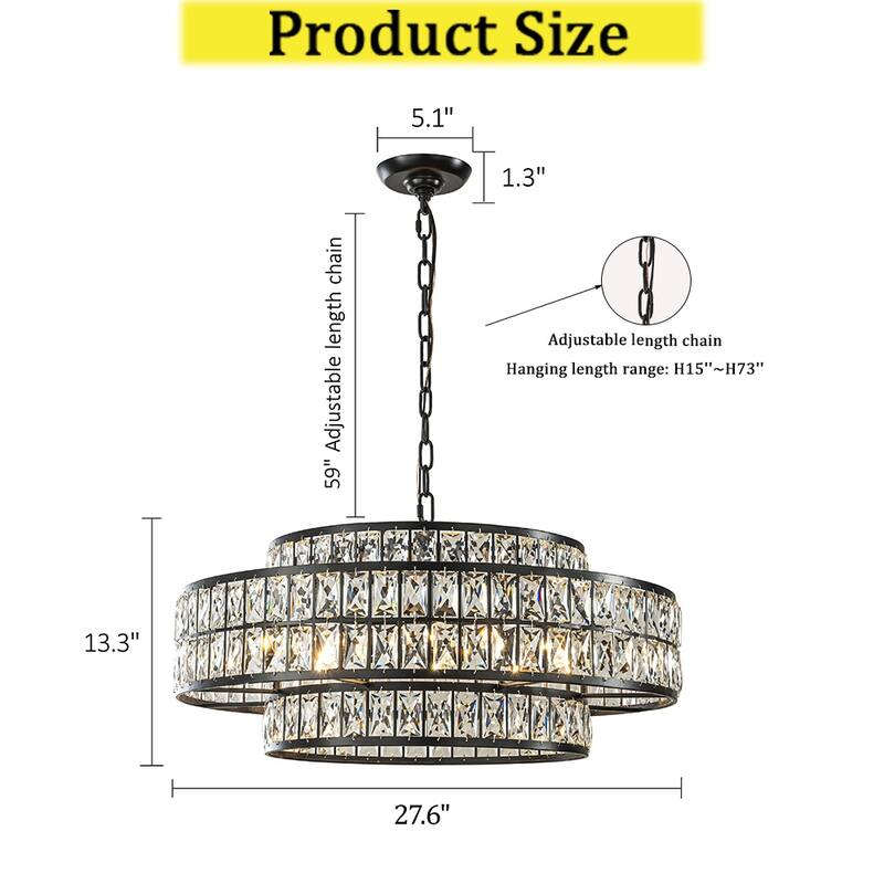 CraftHome Modern Crystal Chandelier Matte Black Finish Drum Pendant Light for Small Spaces Dining Room Entryway
