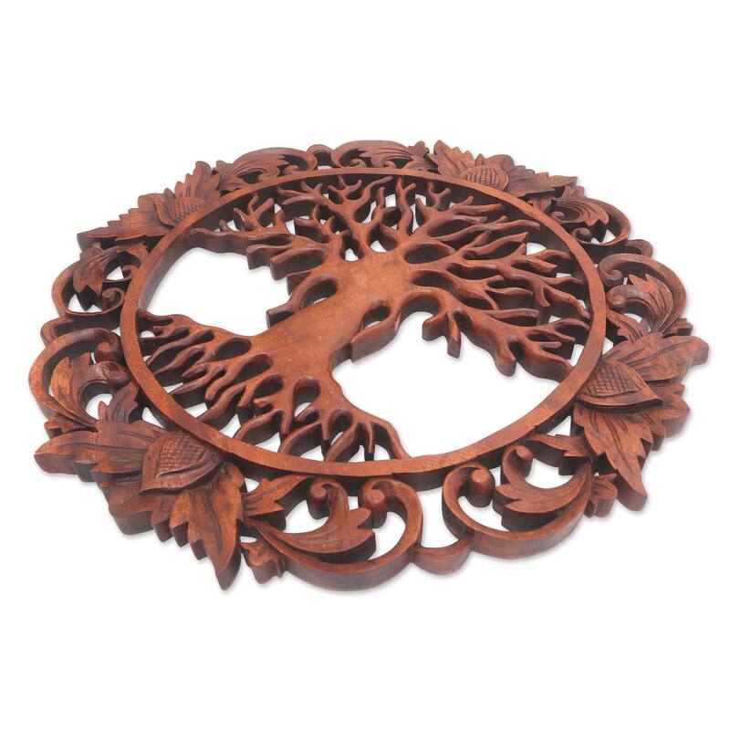 Novica Handmade Tree Roots Wood Wall Relief Panel