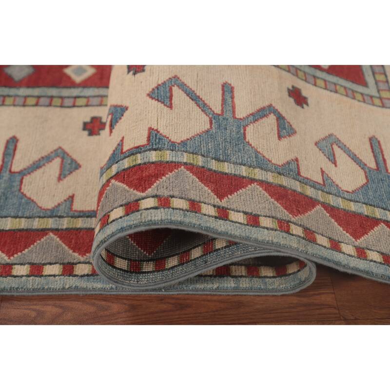 Geometric Kazak Oriental Area Rug Handmade Traditional Wool Carpet - 6'11" x 9'5"