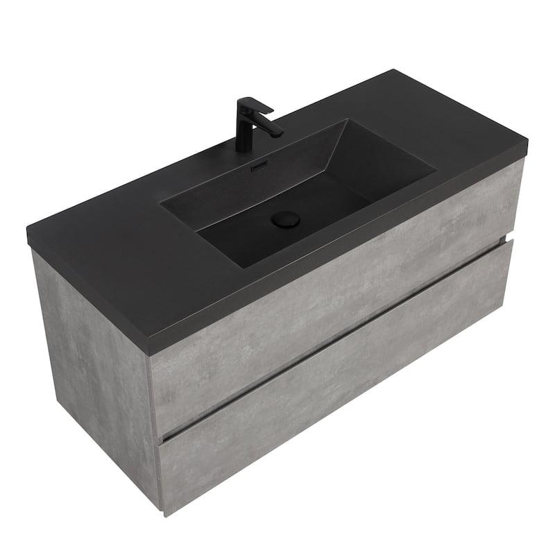 42/48/60/72 inch Plywood Floating Bathroom Vanity in Cement Grey with Integrated Quartz Sink