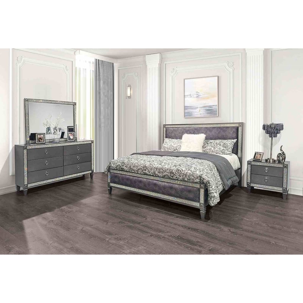 Modern Gray Glam Bedroom Collection with Padded Headboard Footboard