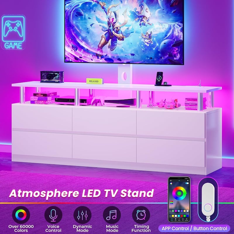 LED TV Stand with Mount Power Outlet TV Mount for 32 to 75 in TVs Drawers