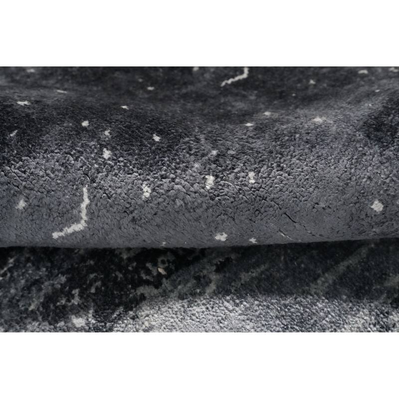 Hand Knotted Oriental Viscose Silk Carpet Modern Pictorial Greys & Charcoal Abstract Area Rug - 7' 5'' X 5' 7''