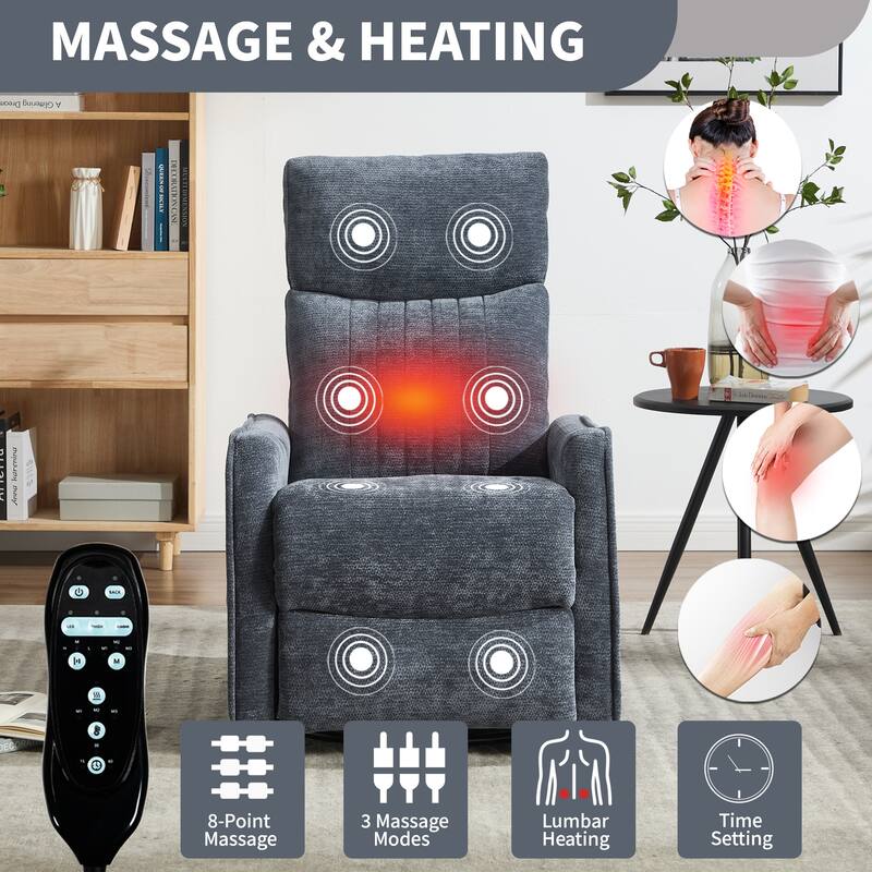 Roomfitters Swivel Rocker Recliner Chair, Manual Fabric Massage Glider Sofa with Heat and 360-Degree Pivot, Living Room