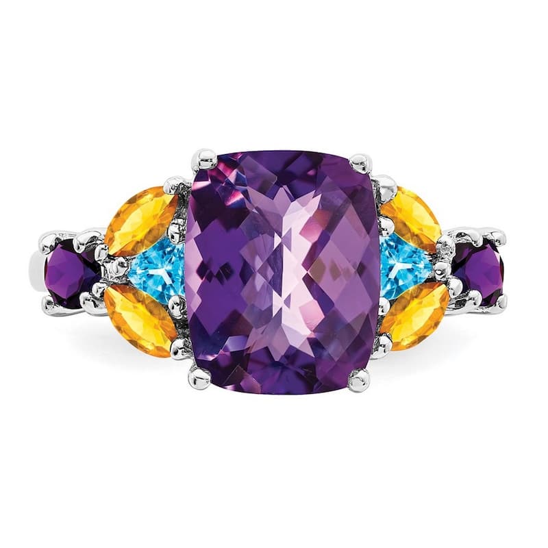 Curata 925 Sterling Silver Amethyst Bluetopaz and Citrine Ring