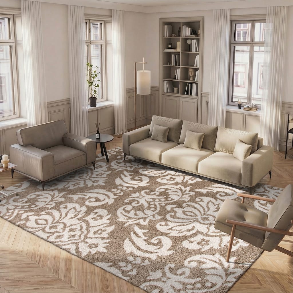 SAFAVIEH Florida Shag Aurkene Floral Damask 1.2-inch Thick Rug