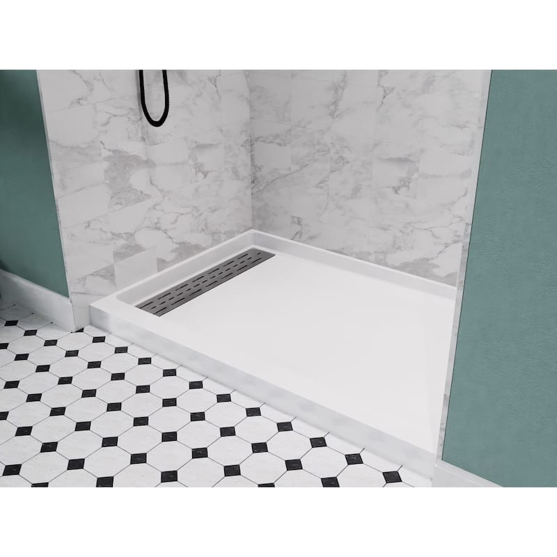 Alexander 60 in. L x 32 in. W Alcove Shower Pan Base with Left Drain in Glossy White Marine Acrylic