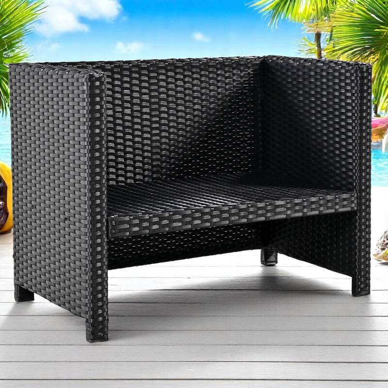 Outdoor Hot Tub Surround Spa Furniture Set with Storage Cabinet, Cushioned Seats - Beige Patio Lounge Set