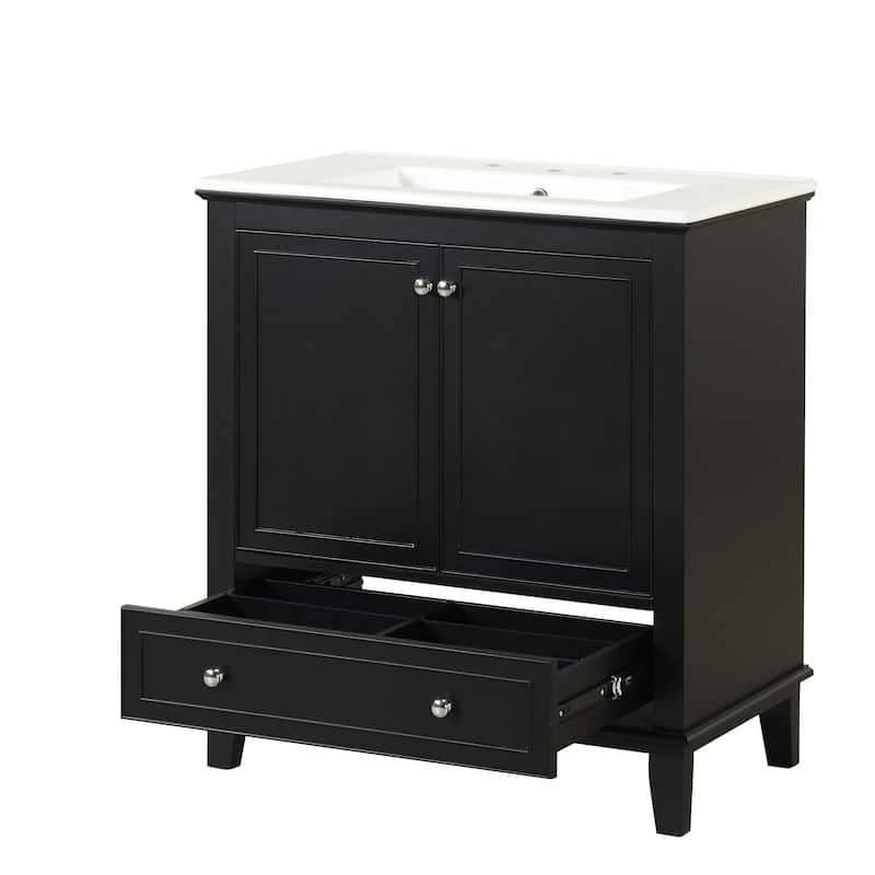30 inch Freestanding Bathroom Vanity Set in Black with Integrated Ceramic Sink