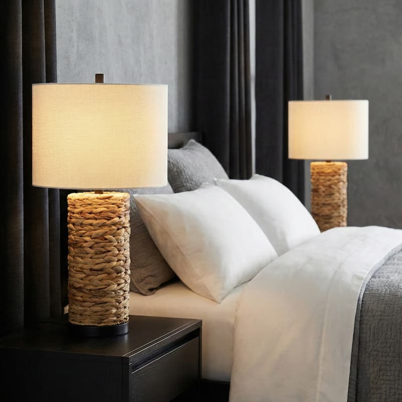 Modern Woven Seagrass Cylinder Table Lamp - 26", Brown & White - 25.75"