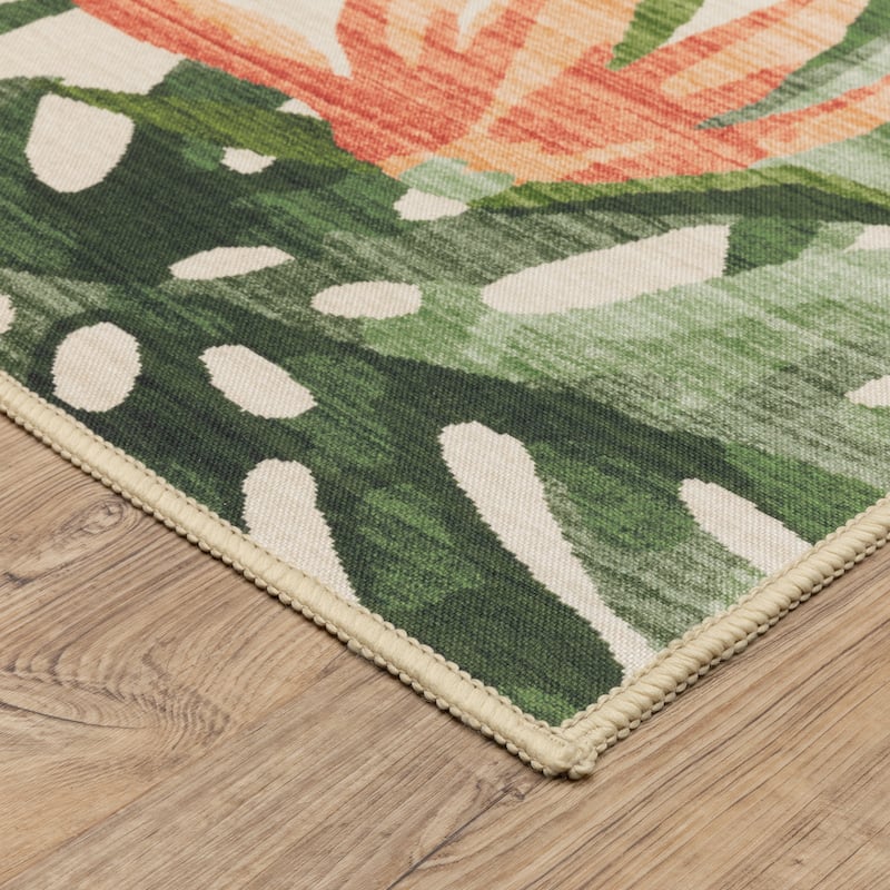 Style Haven Flores Tropical Palms Beige/Green Indoor-Outdoor Washable Rug
