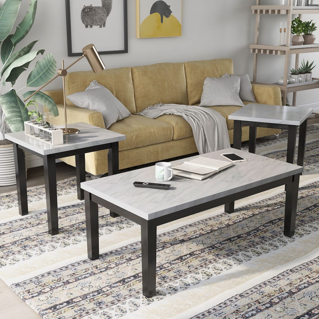 Amara Contemporary 48-inch Faux Marble Top 3-Piece Accent Table Set by Furniture of America