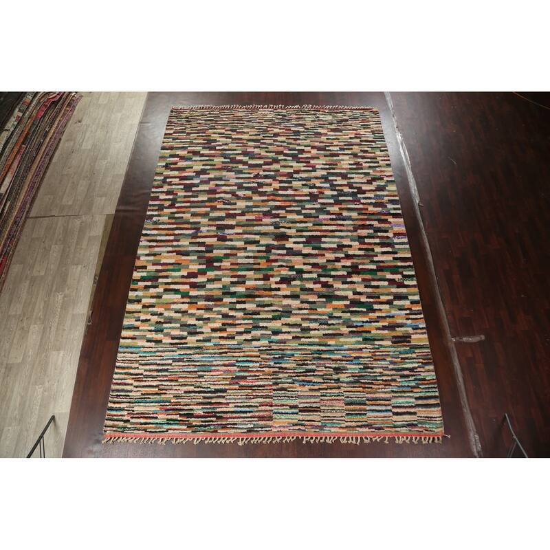 Checkered Moroccan Oriental Wool Area Rug Handmade Living Room Carpet - 10'1" x 14'6"