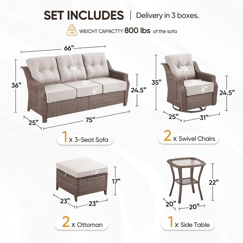 6PCS Outdoor Sofa Glider Chair with Ottoman