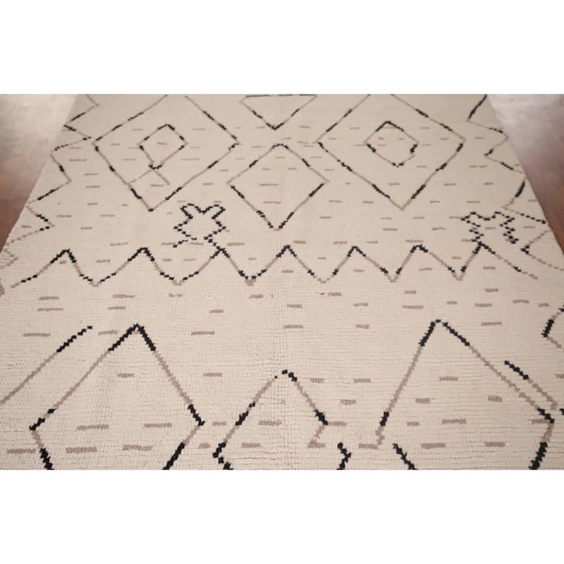 All-Over Ivory Moroccan Area Rug Handmade Wool Carpet - 6'1"x 9'11"