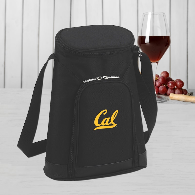 NCAA California Berkeley University Golden Bears Stylish 2 Bottle Insulated Wine Tote Bag with Cheese Board, Knife and Corkscrew