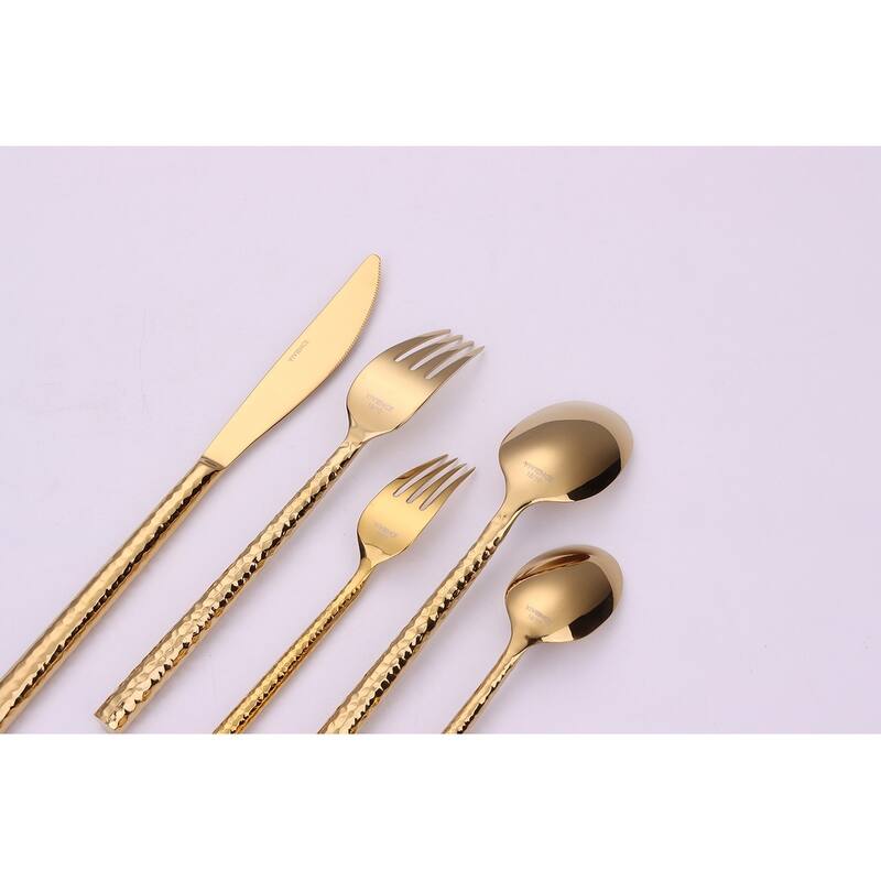 20 Pc Flatware Set Pebbled Gold - Service For 4