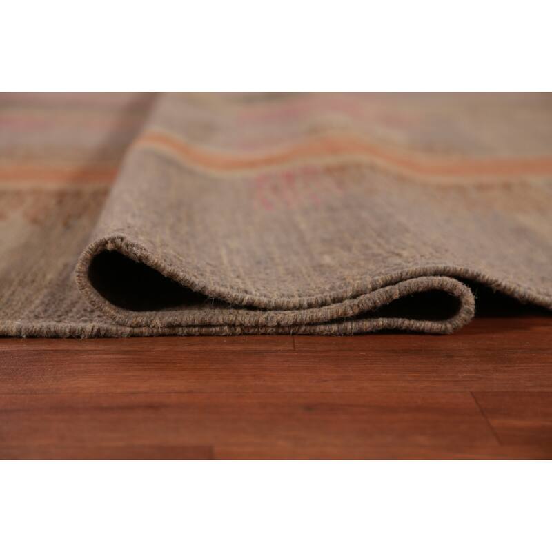 Hand Woven Oriental 100% Jute Carpet Modern Stripe Brown Kilim Area Rug - 11' 7'' X 9' 2''