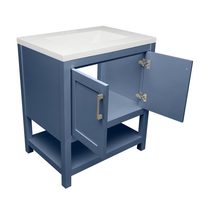 Taos 31" Bathroom Vanity with Cultured Marble Vanity Top Sink in White with White Basin