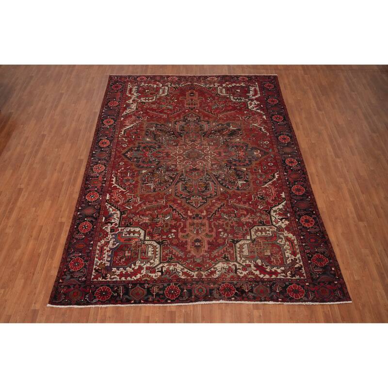 Hand Knotted Oriental 100% Wool Carpet Traditional Medallion Red Heriz Area Rug - 12' 9'' X 9' 7''