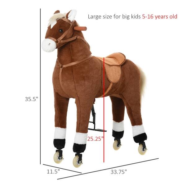 Large Plush Rocking Horse with Pedals and Wheels for Ages 5-16, 130 lbs Capacity