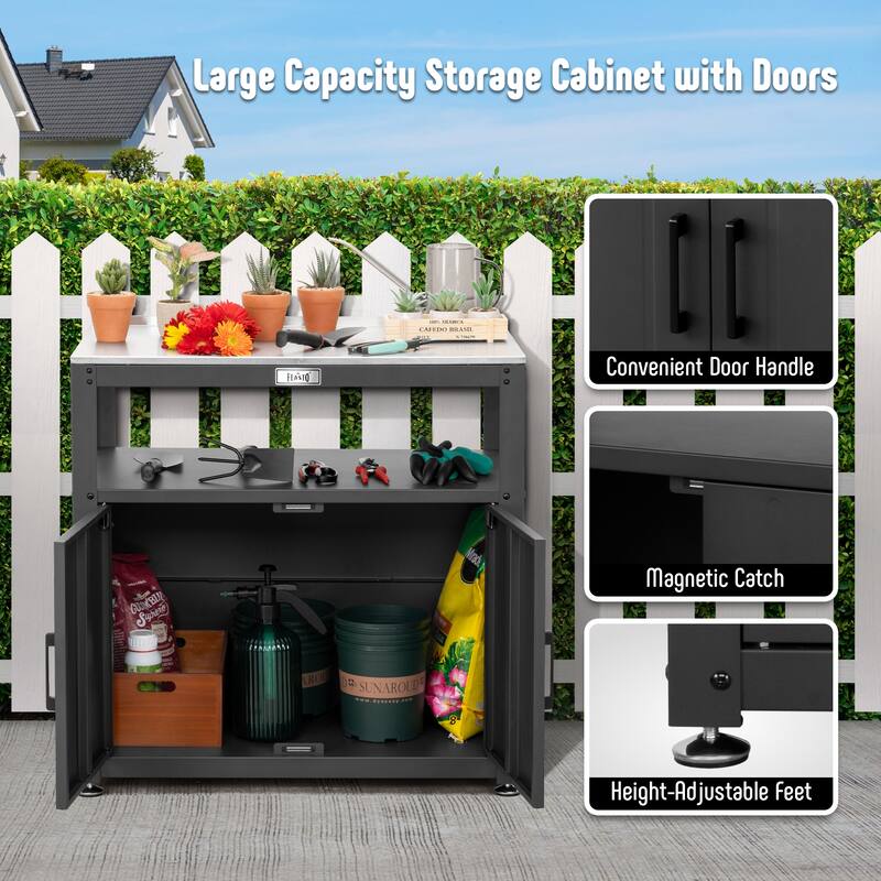 Feasto Stainless Steel Garden Potting Bench with Storage Cabinet