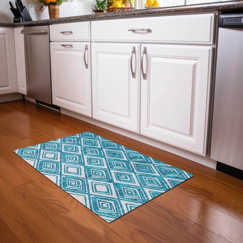 Premium Washable Super Soft Diamond Cascade Mayfield Rug - Teal - 1'8" x 2'6"