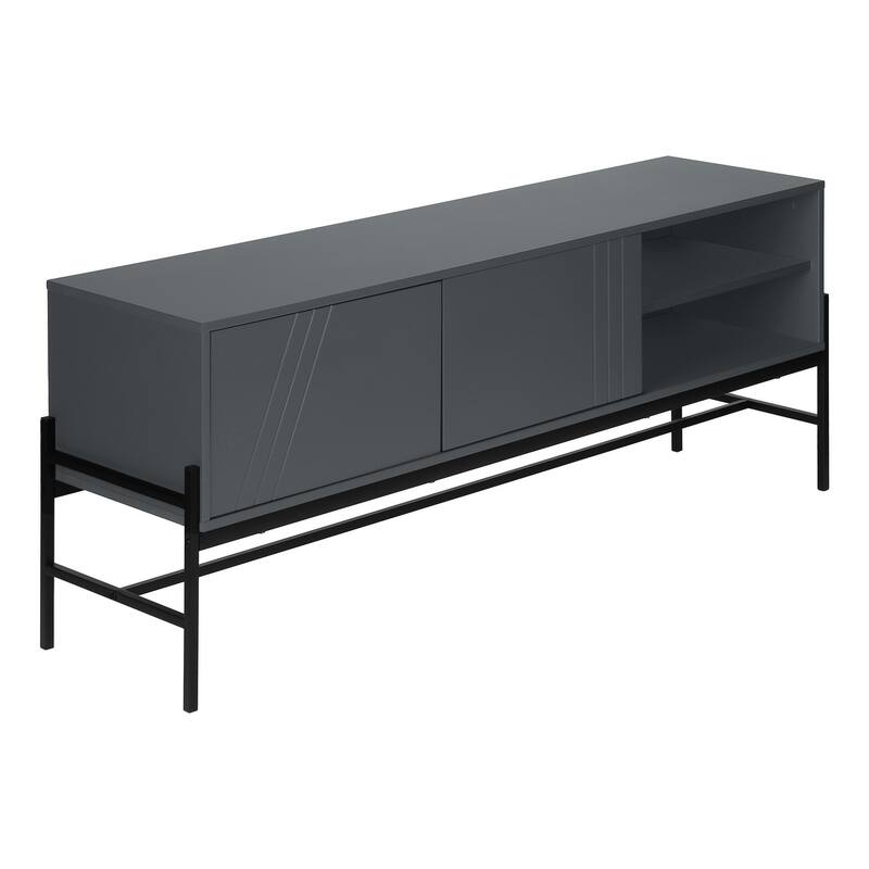 Modern 60-Inch TV Console with Grey Laminate and Black Metal, Entertainment Center with Storage - Grey