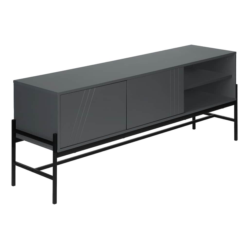 Modern 60-Inch TV Console with Grey Laminate and Black Metal, Entertainment Center with Storage