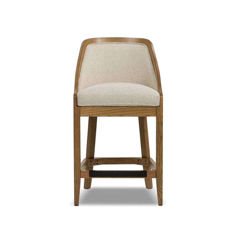 Jennifer Taylor Home Charleston 27" Cane Performance Fabric Upholstered Oak Counter Stool in Taupe Beige Textured Weave