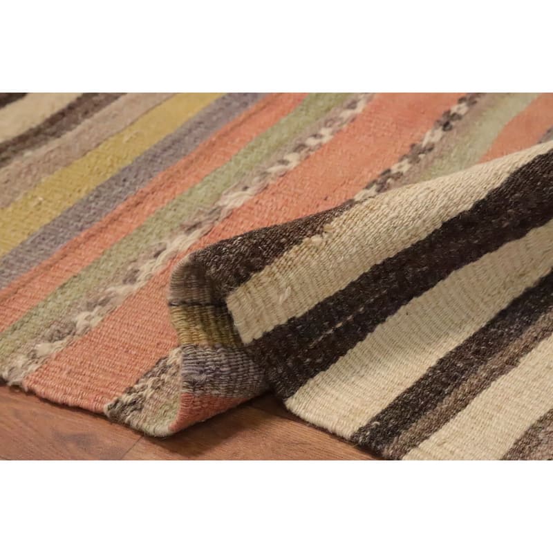 Hand Woven Oriental 100% Wool Carpet Southwestern Tribal Multi-Colored Kilim Area Rug - 8' 2'' X 5' 5''
