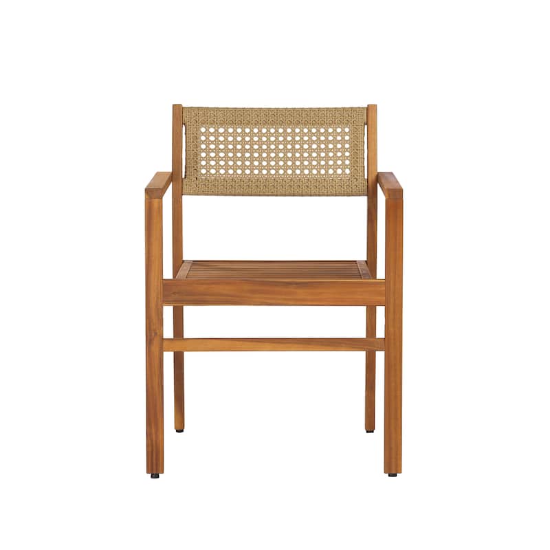 Christopher Knight Home - Modern Outdoor & Indoor Acacia Wood Dining Chairs Set with Wicker Backrest and Armrests