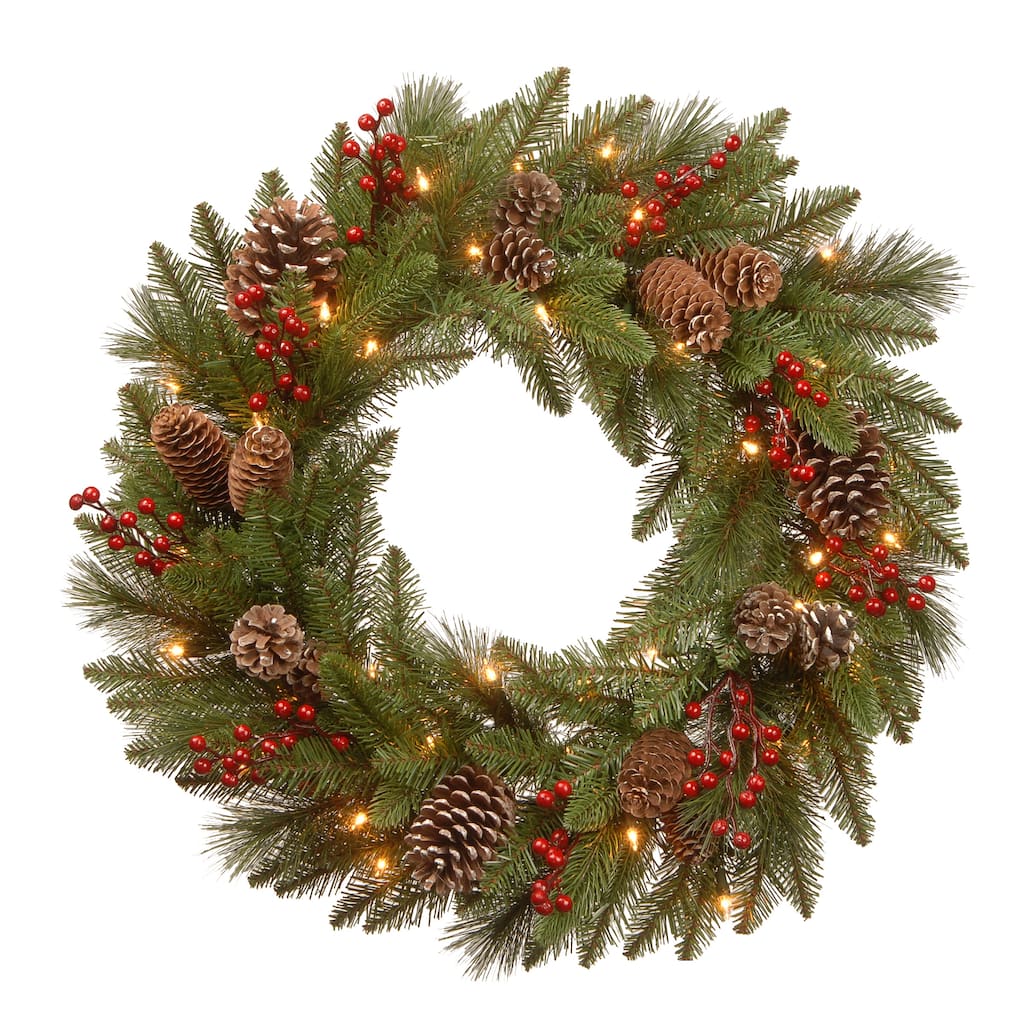 National Tree Company 2 ft. Feel Real Bristle Berry Wreath with Battery Operated LED Lights - 2 ft