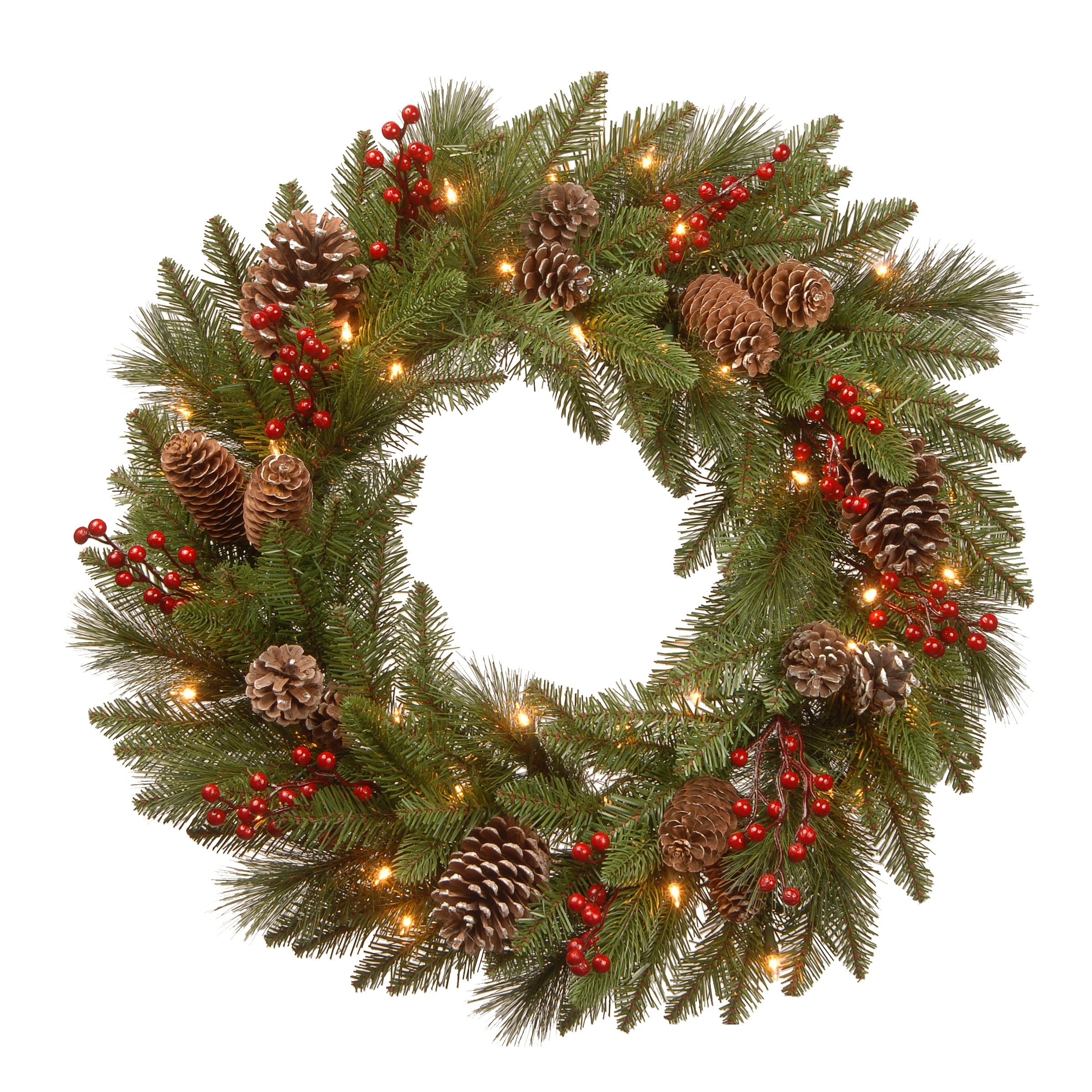 National Tree Company 2 ft. Feel Real Bristle Berry Wreath with Battery Operated LED Lights - 2 ft