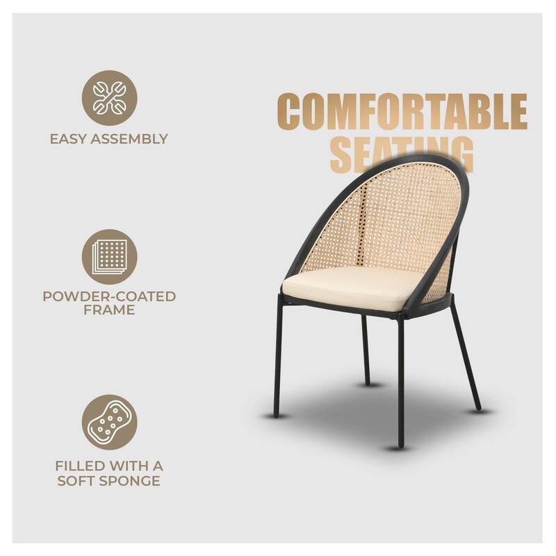 Urbane Modern Stylish Dining Chair with Vinyl Fabric Seat and Wicker Back for Dining Room & Kitchen, Set of 4