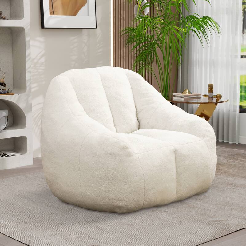Upholstered Bean Bag Chair,Modern Lazy Floor Sofa Chair - White