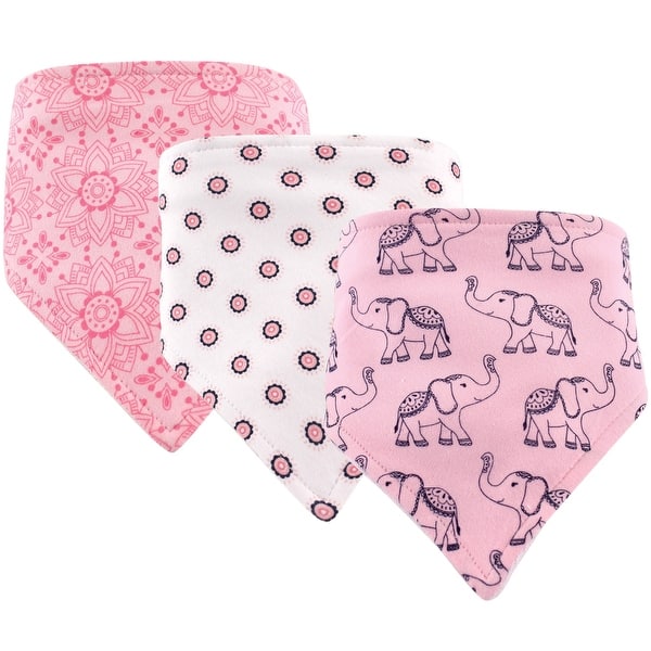 slide 1 of 1, Hudson Baby Infant Girl Cotton Bandana Bibs 3pk, Elephant, One Size - Elephant - One Size One Size - Elephant
