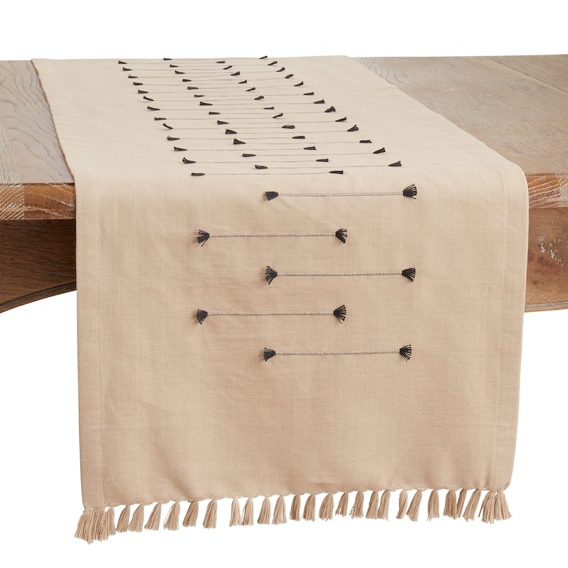 Line Design Fringe Table Runner - 16"x72" - Natural