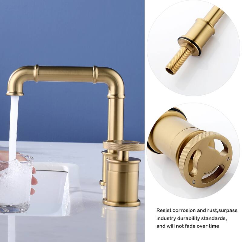 Industrial-style 2-Hole Bathroom Faucet Widespread with Premium Handle In Black