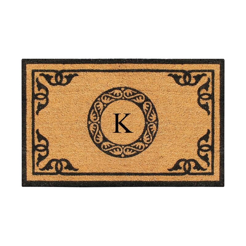 A1HC Natural Coir Monogrammed Anti-Shed Front Doormat 24" x 39" - Monogrammed K