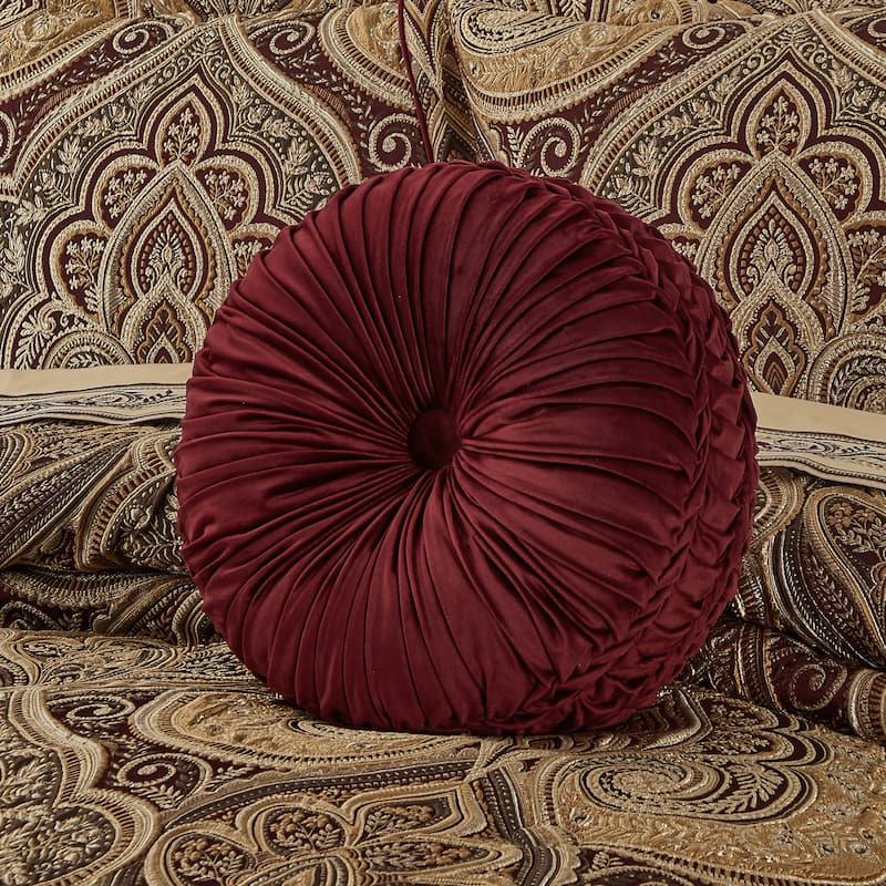 Bordeaux Tufted Round Decorative Throw Pillow - Polyester - Crimson - Accent